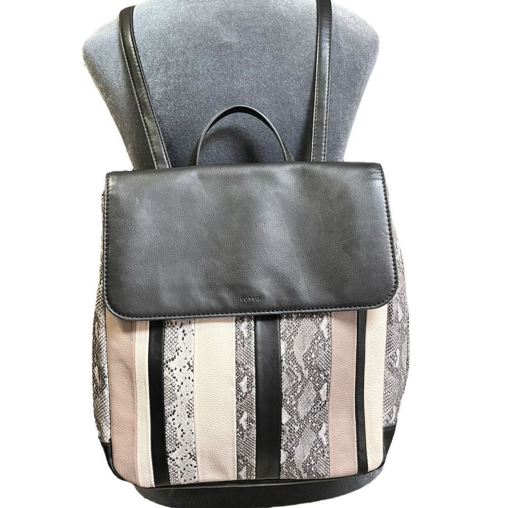 Fossil Claire Patchwork Leather Backpack Black Py… - image 1